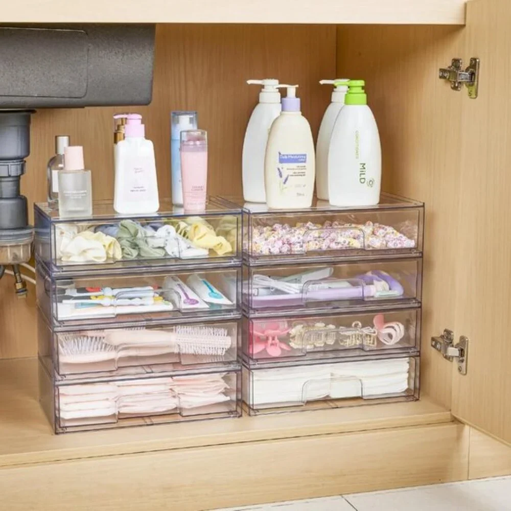 New 12.1In W Clear Stackable Storage Drawers, 2-Pack Acrylic Makeup Organizers